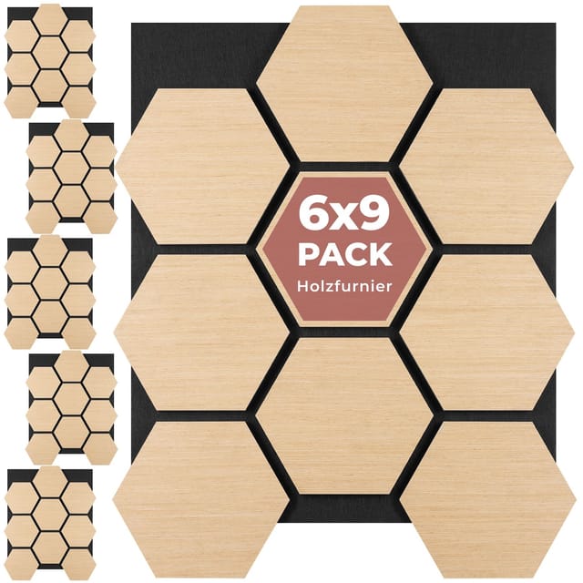 Tectake Akustikpaneele Sonic Shield Holzoptik In Eiche Schallabsorbierender Filz 6Er Set 76 x 62 x 1 8 cm Eiche