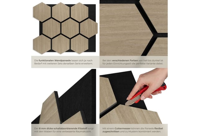 Tectake Akustikpaneele Sonic Shield Holzoptik In Eiche Dunkel Schallabsorbierender Filz 8Er Set 76 x 62 x 1 8 cm Eiche Dunkel