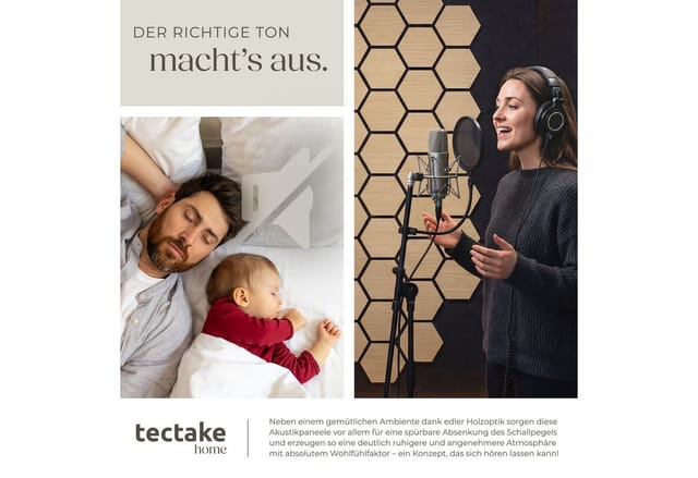 Tectake Akustikpaneele Sonic Shield Holzoptik In Eiche Schallabsorbierender Filz 8Er Set 76 x 62 x 1 8 cm Eiche