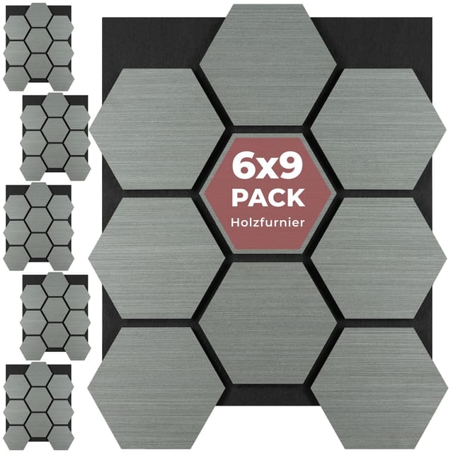 Tectake Akustikpaneele Sonic Shield Holzoptik In Eiche Hellgrau Schallabsorbierender Filz 6Er Set 76 x 62 x 1 8 cm Eiche Hellgrau