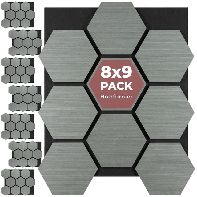 Tectake Akustikpaneele Sonic Shield Holzoptik In Eiche Hellgrau Schallabsorbierender Filz 8Er Set 76 x 62 x 1 8 cm Eiche Hellgrau
