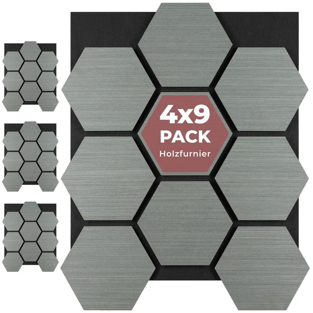 Tectake Akustikpaneele Sonic Shield Holzoptik In Eiche Hellgrau Schallabsorbierender Filz 4Er Set 76 x 62 x 1 8 cm Eiche Hellgrau