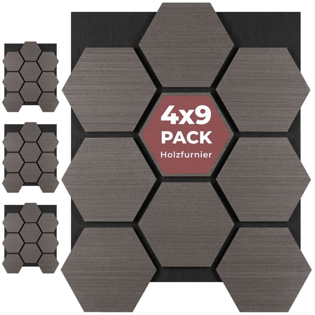Tectake Akustikpaneele Sonic Shield Holzoptik In Eiche Grau Schallabsorbierender Filz 4Er Set 76 x 62 x 1 8 cm Eiche Grau
