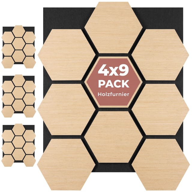 Tectake Akustikpaneele Sonic Shield Holzoptik In Eiche Schallabsorbierender Filz 4Er Set 76 x 62 x 1 8 cm Eiche