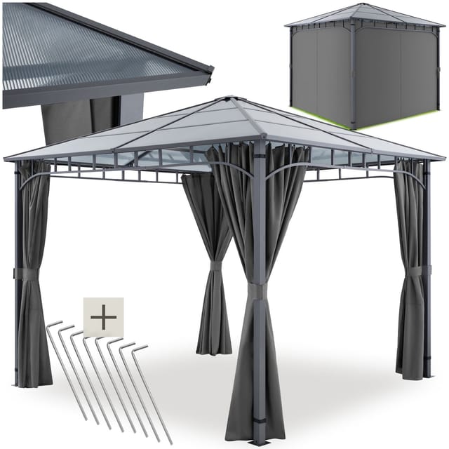 Tectake Gartenpavillon Caracas Mit Aluminiumgestell Pulverbeschichtet Wetterfest und Uv Beständig 3 x 3 M 300 x 300 x 263 cm Grau