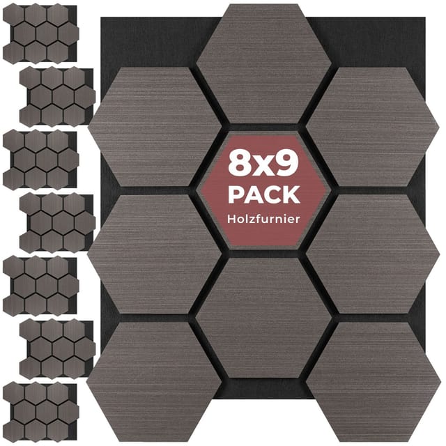 Tectake Akustikpaneele Sonic Shield Holzoptik In Eiche Grau Schallabsorbierender Filz 8Er Set 76 x 62 x 1 8 cm Eiche Grau