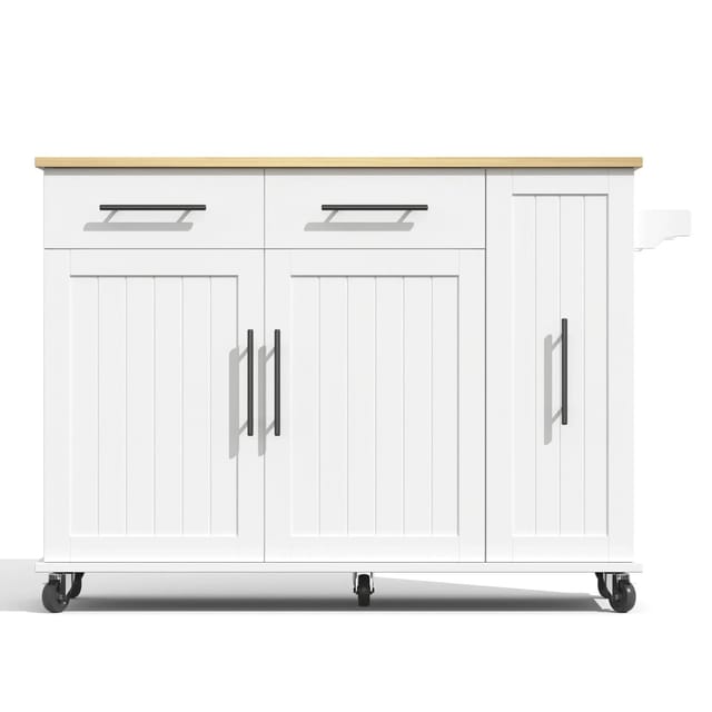 okwish Kücheninsel mit Klappbarer Arbeitsplatte Rollen Handtuchhalte 120x40x90cm Weiß