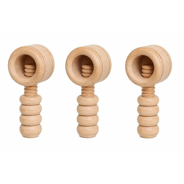 Dekohelden24 3er Set Handgemachter Nussknacker Natur Nußknacker Schraubgewinde Drehnussknacker zum Nüsse Knacken Made in EU Maße L/B/H 6 x 6 x 12 cm