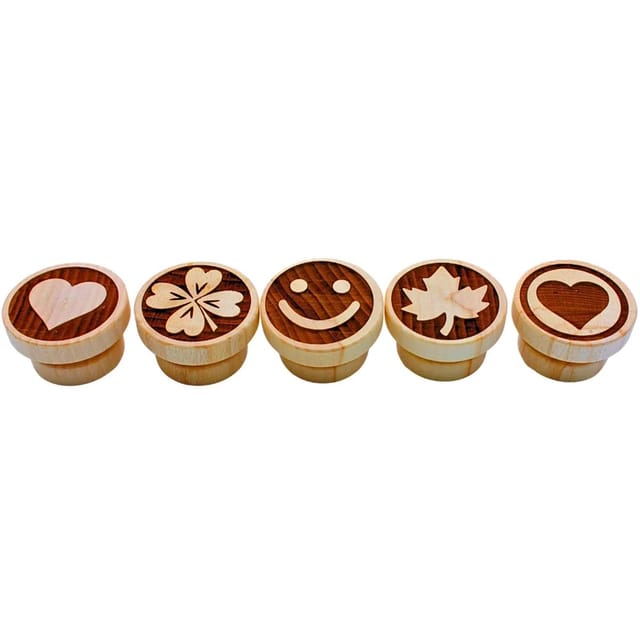 Dekohelden24 5er Set Teigstempel Holzstempel Stempelset aus Holz mit Glücksmotiven Made in EU Maße eines Stempels L/B/H 5 x 5 x 3 cm