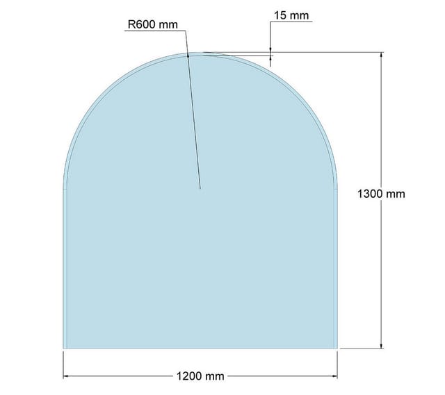 Feuercampus Funkenschutzplatte Glas für Kaminofen Rundbogen 130 x 120 x 0,6 cm