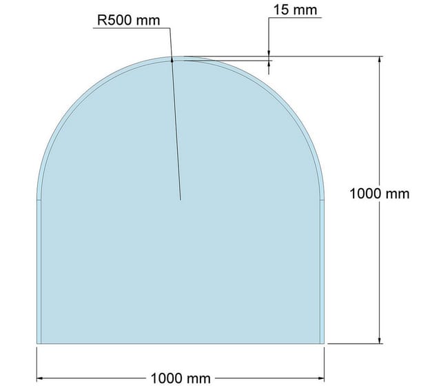 Feuercampus Funkenschutzplatte Glas für Kaminofen Rundbogen 100 x 100 x 0,6 cm