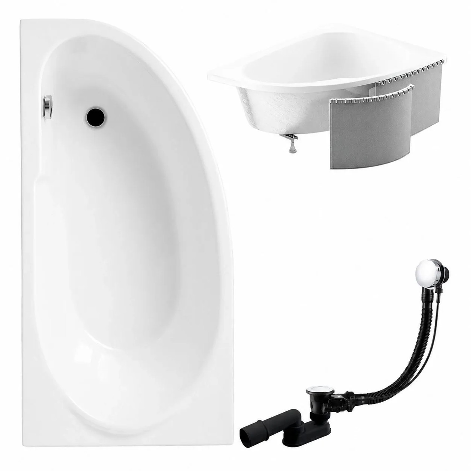 KOLMAN Badewanne Eckwanne 140 x 70 Cm Links Mit Styroporverkleidung Inkl. Ablauf Und Füße