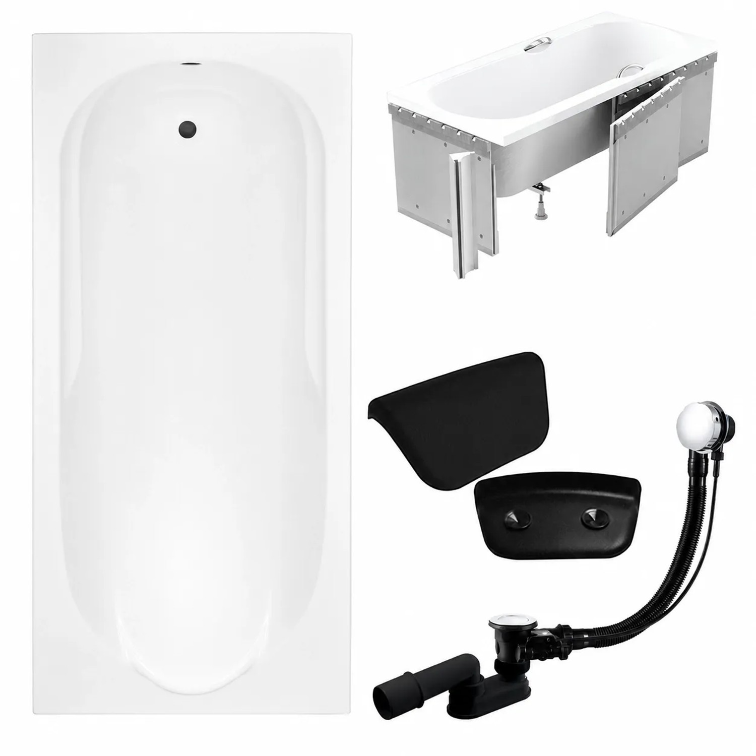 KOLMAN Badewanne Rechteck 150 x 70 Cm Mit Styroporverkleidung Mit Kopfstütze KODI Inkl. Ablauf Und Füße