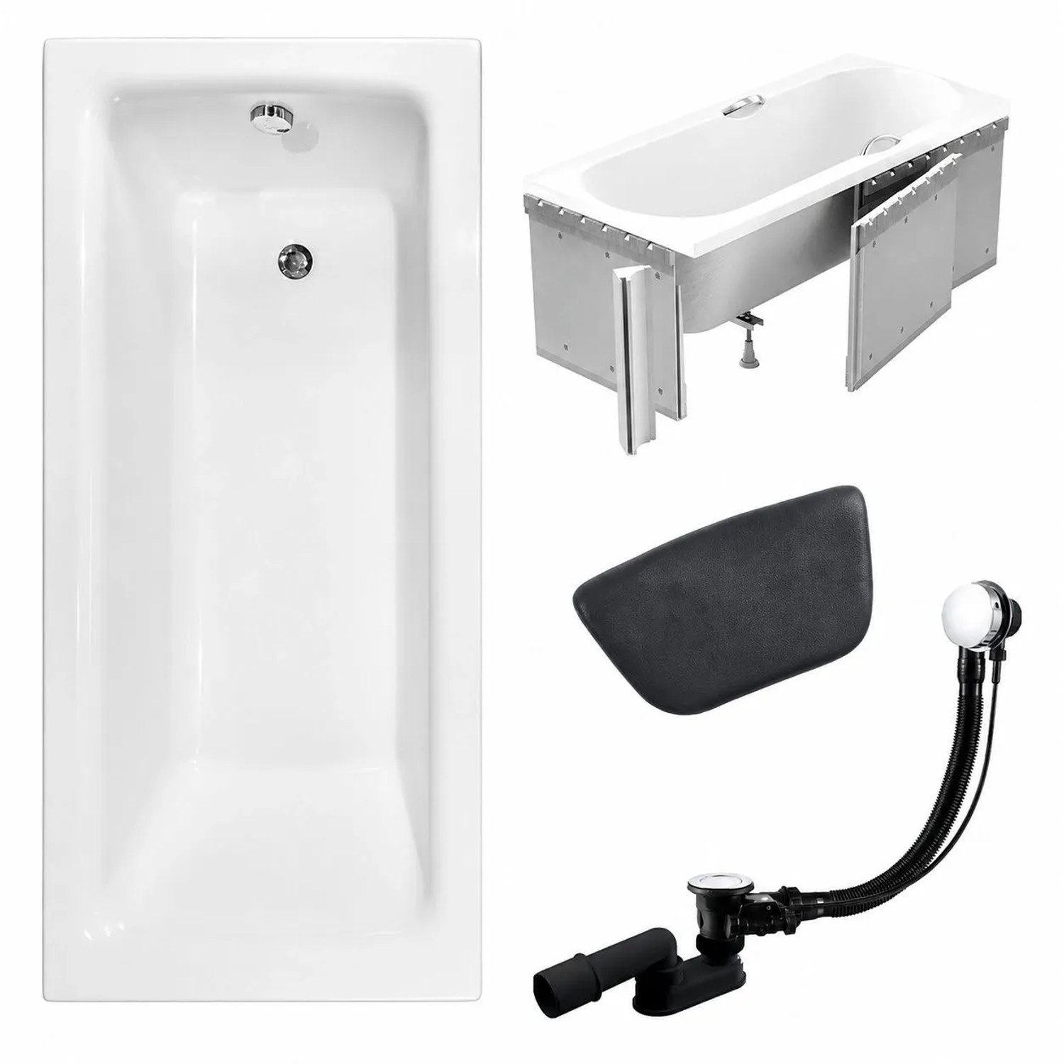 KOLMAN Badewanne Rechteck 170 x 75 Cm Mit Styroporverkleidung Mit Kopfstütze KODI Inkl. Ablauf Und Füße
