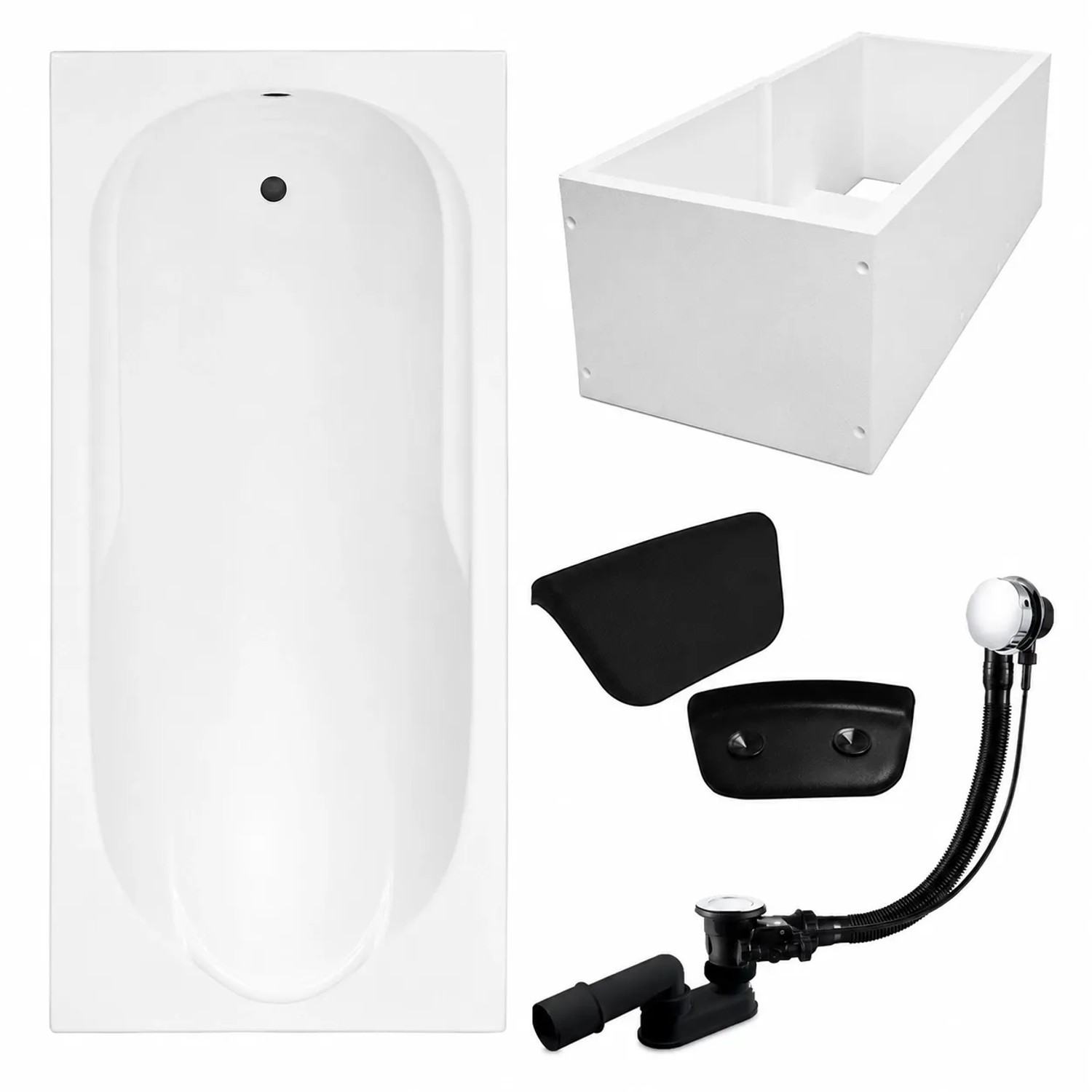 KOLMAN Badewanne Rechteck 190 x 80 Cm Mit Wannenträger Mit Kopfstütze KODI Inkl. Ablauf Und Füße