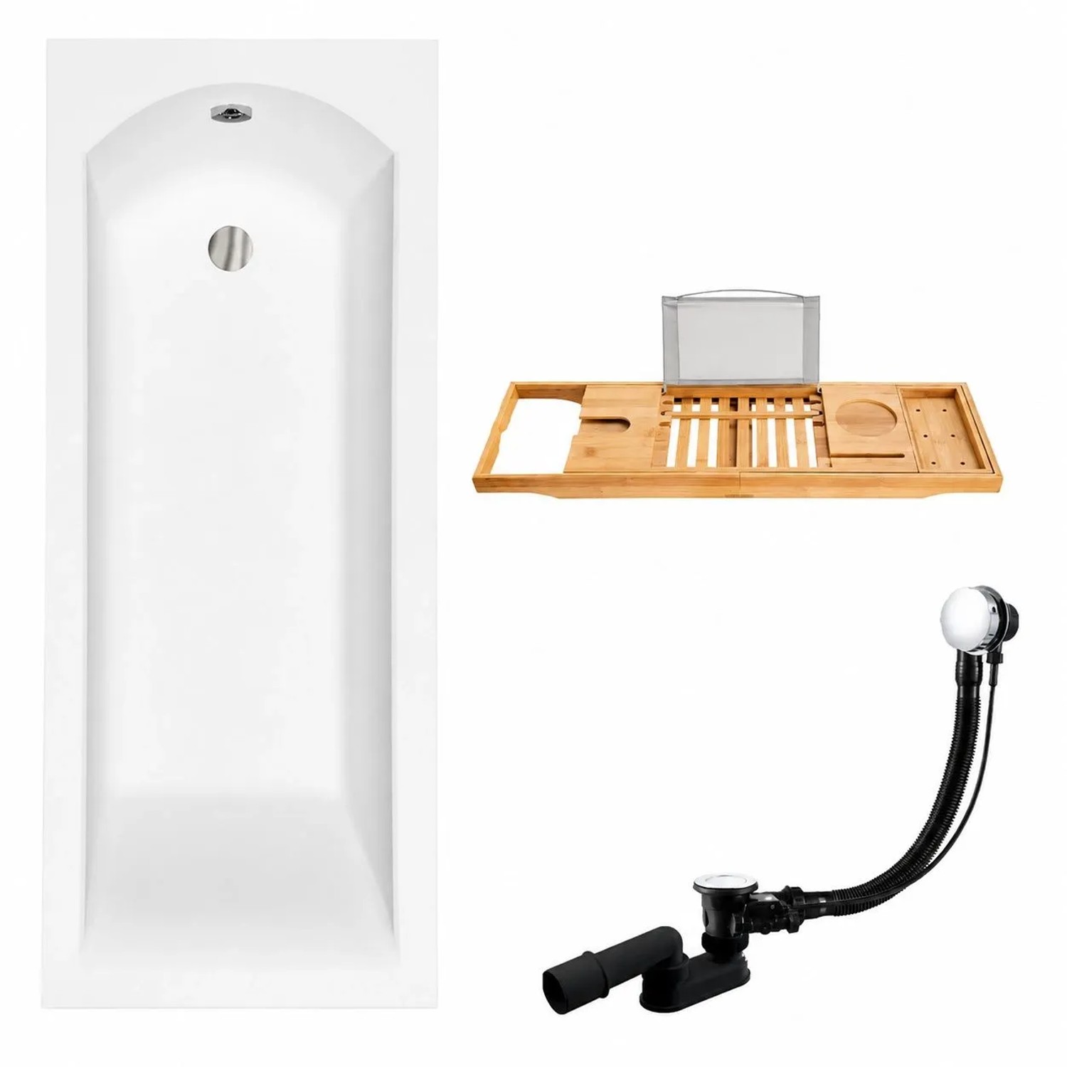 KOLMAN Badewanne Rechteck 170 x 70 Cm Mit Bambus Badewannenablage Inkl. Ablauf Und Füße