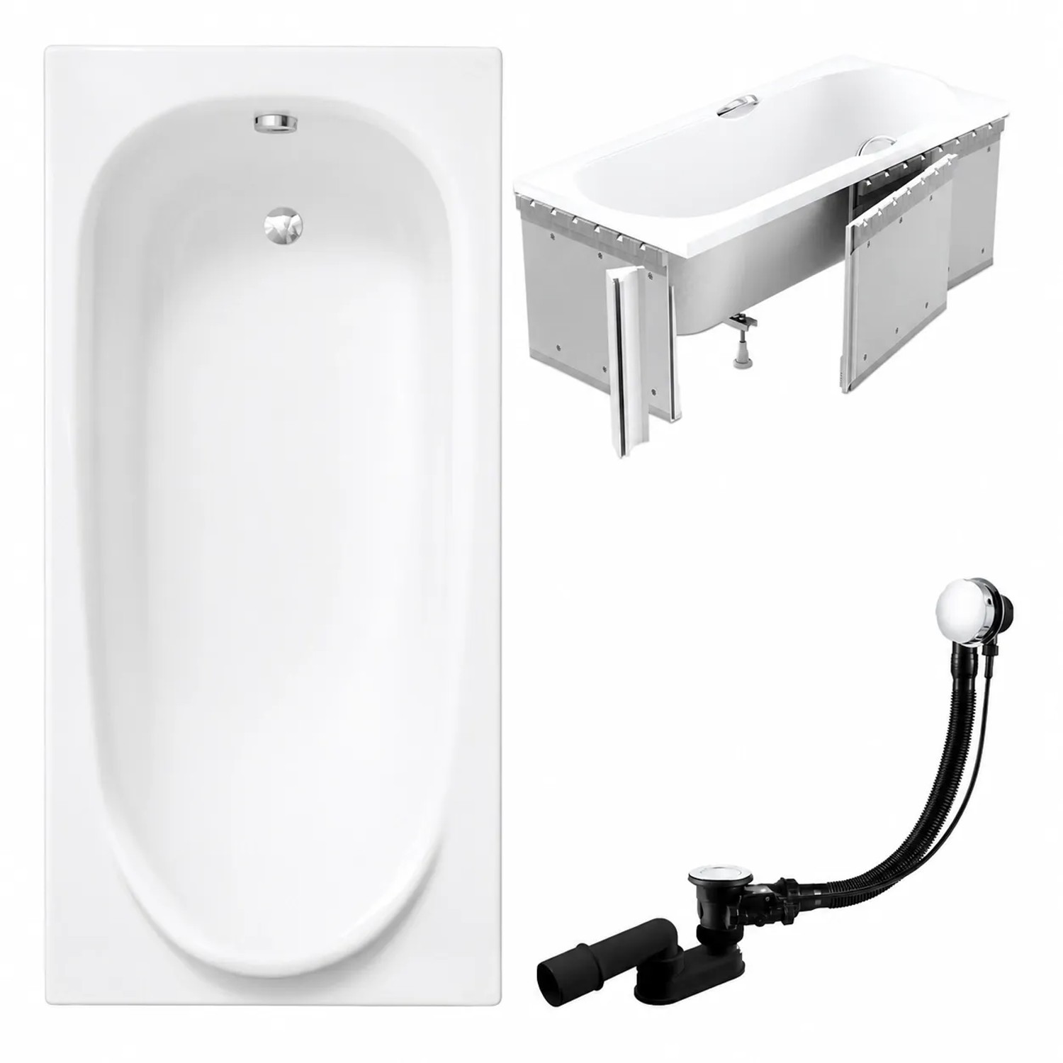 KOLMAN Badewanne Rechteck 190 x 80 Cm Mit Styroporverkleidung Inkl. Ablauf Und Füße