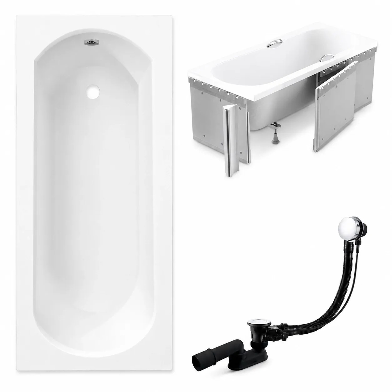KOLMAN Badewanne Rechteck 150 x 75 Cm Mit Styroporverkleidung Ablage 4Cm Inkl. Ablauf Und Füße