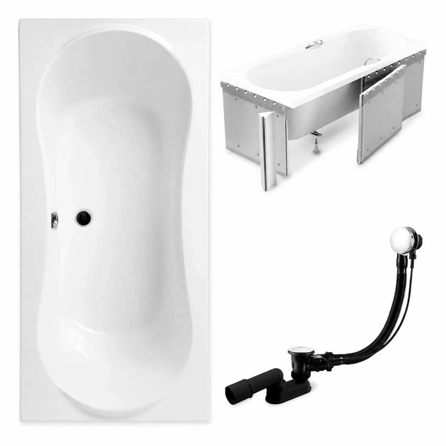 KOLMAN Badewanne Rechteck 170 x 80 Cm Mit Styroporverkleidung Inkl. Ablauf Und Füße
