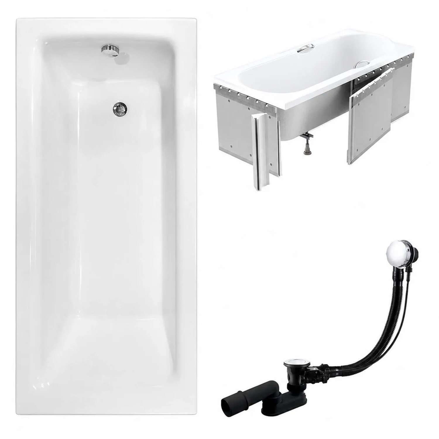 KOLMAN Badewanne Rechteck 150 x 70 Cm Mit Styroporverkleidung Ablage 4Cm Inkl. Ablauf Und Füße