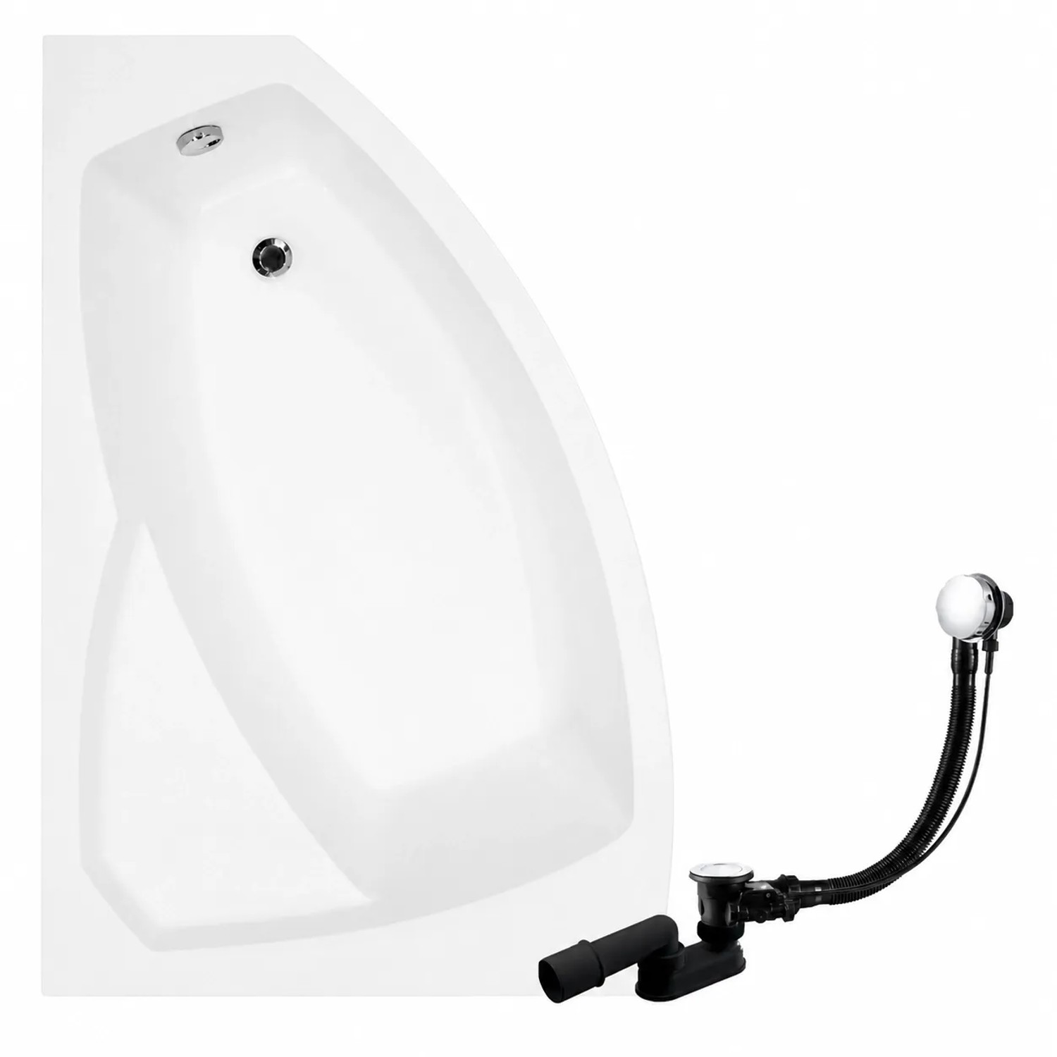 KOLMAN Badewanne Eckwanne 150 x 95 Cm Links Mit Schwarzer Kopfstützen Inkl. Ablauf Und Füße