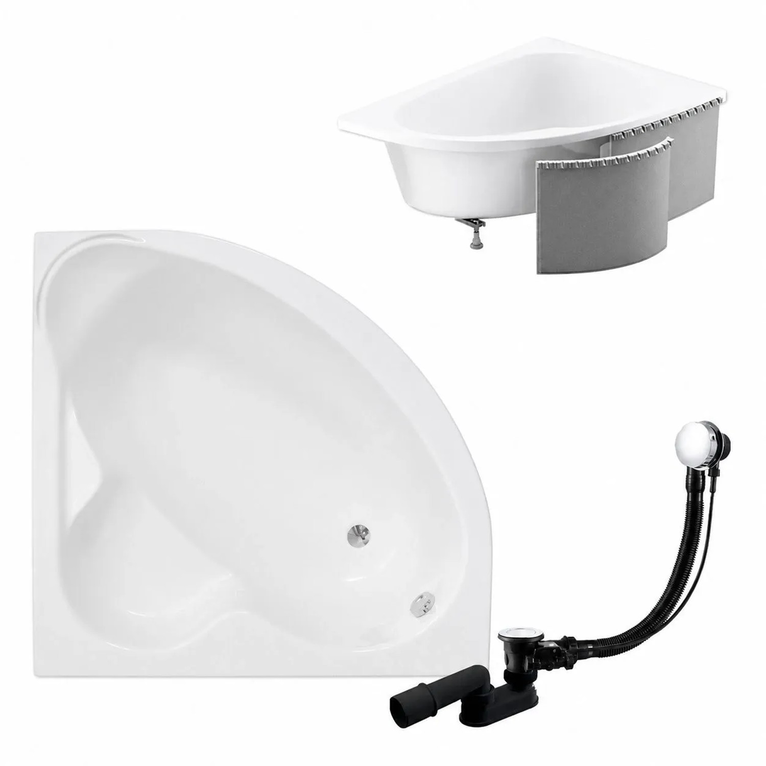KOLMAN Badewanne Eckwanne 130 x 130 Cm Mit Styroporverkleidung Inkl. Ablauf Und Füße