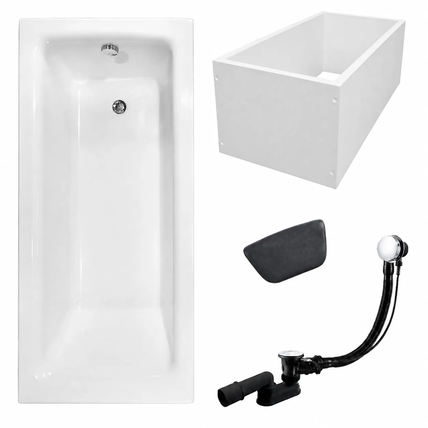 KOLMAN Badewanne Rechteck 170 x 75 Cm Mit Wannenträger Mit Kopfstütze KODI Inkl. Ablauf Und Füße