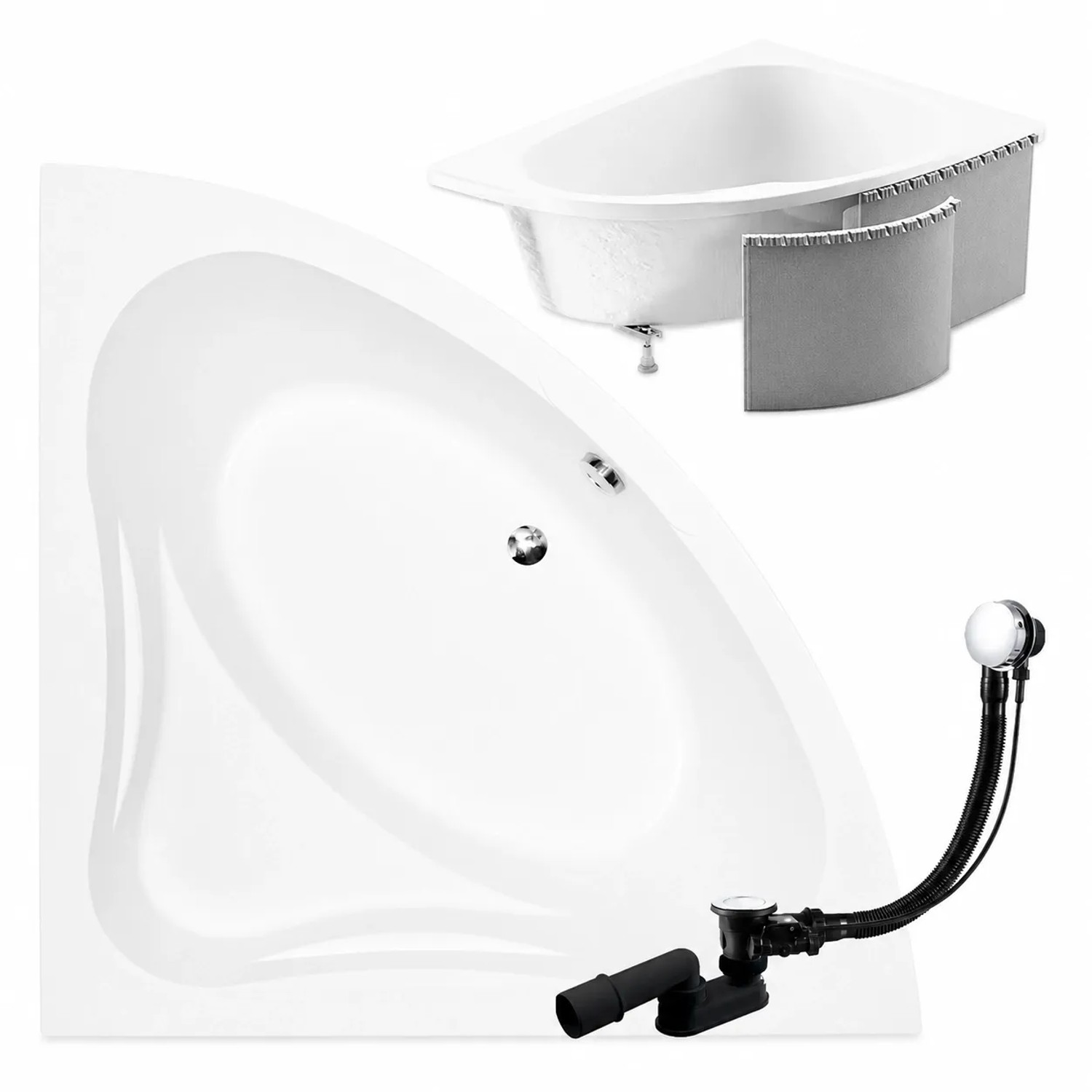 KOLMAN Badewanne Eckwanne 120 x 120 Cm Mit Styroporverkleidung Inkl. Ablauf Und Füße