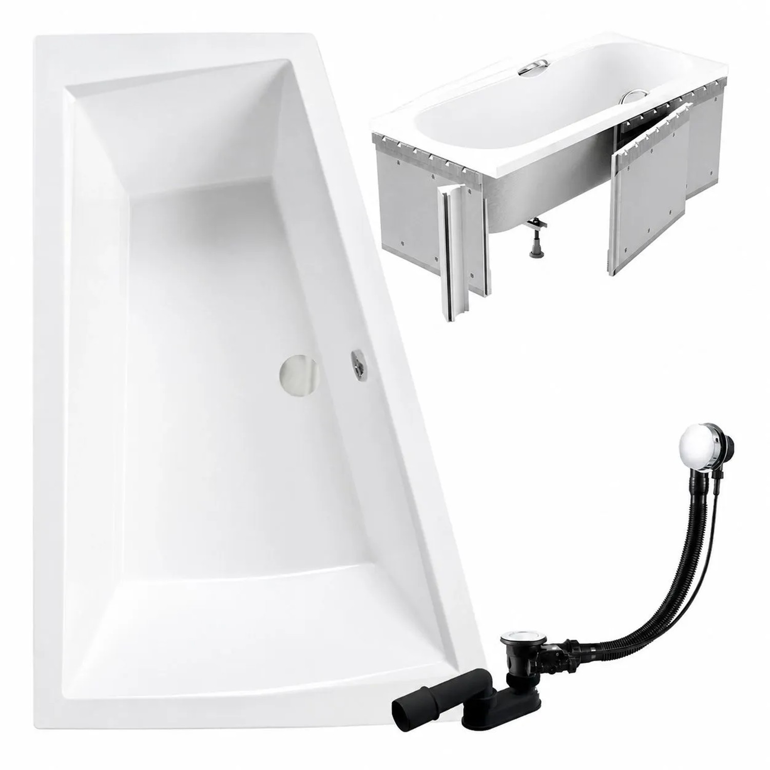 KOLMAN Badewanne Eckwanne 160 x 90 Cm Links Mit Styroporverkleidung Ablage 4Cm Inkl. Ablauf Und Füße
