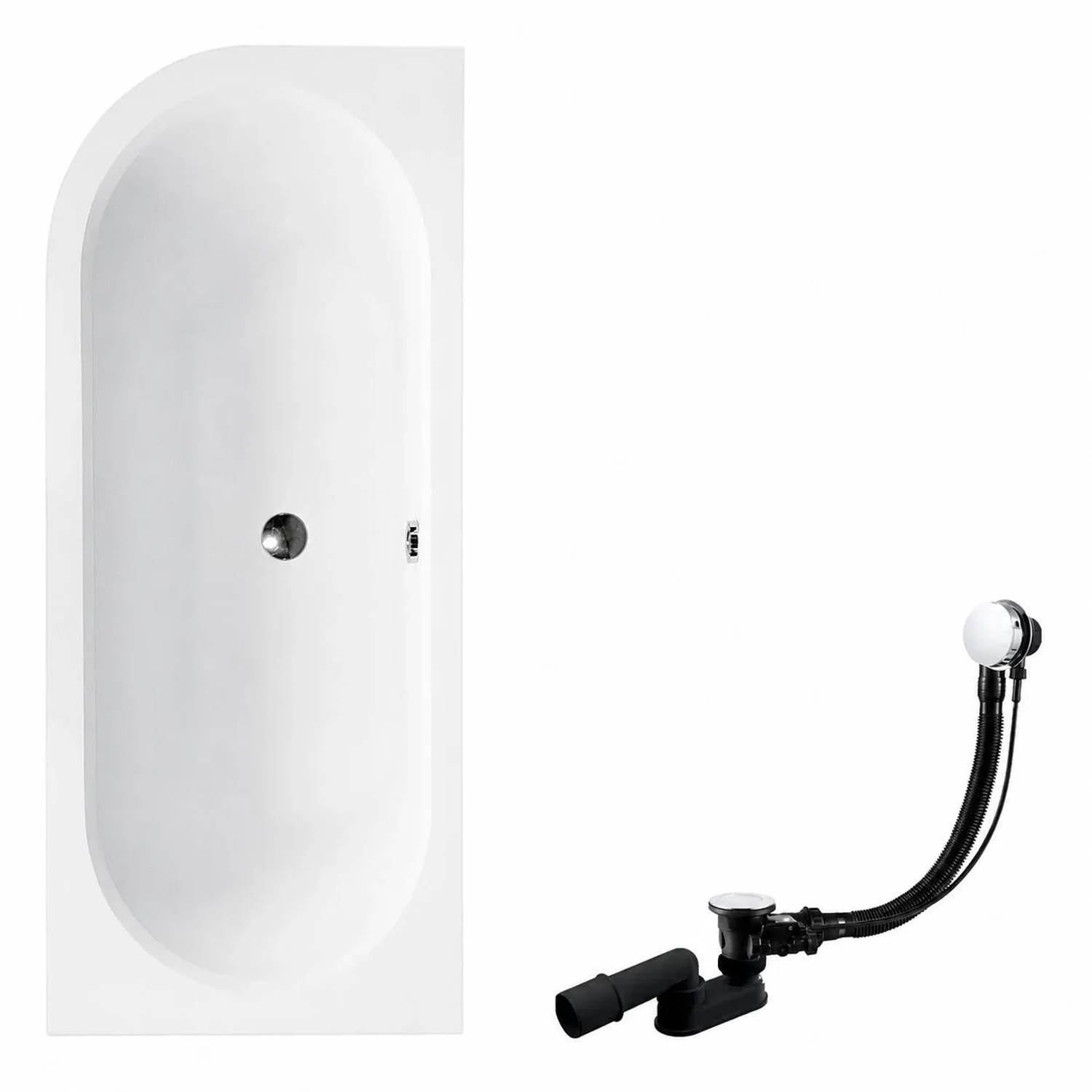 KOLMAN Badewanne Eckwanne 150 x 75 Cm Rechts Mit Bambus Badewannenablage Inkl. Ablauf Und Füße