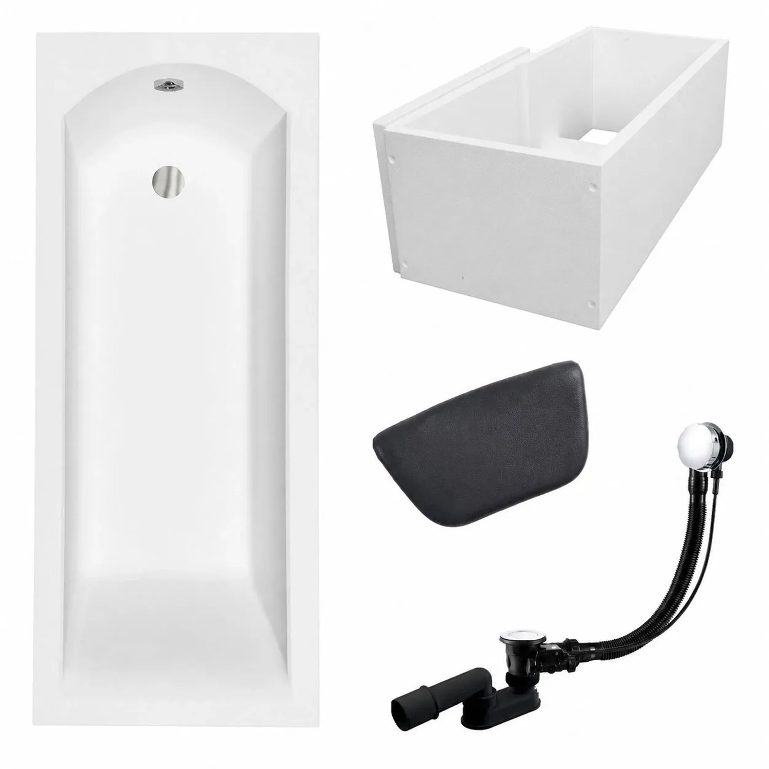KOLMAN Badewanne Rechteck 150 x 70 Cm Mit Wannenträger Mit Kopfstütze KODI Inkl. Ablauf Und Füße