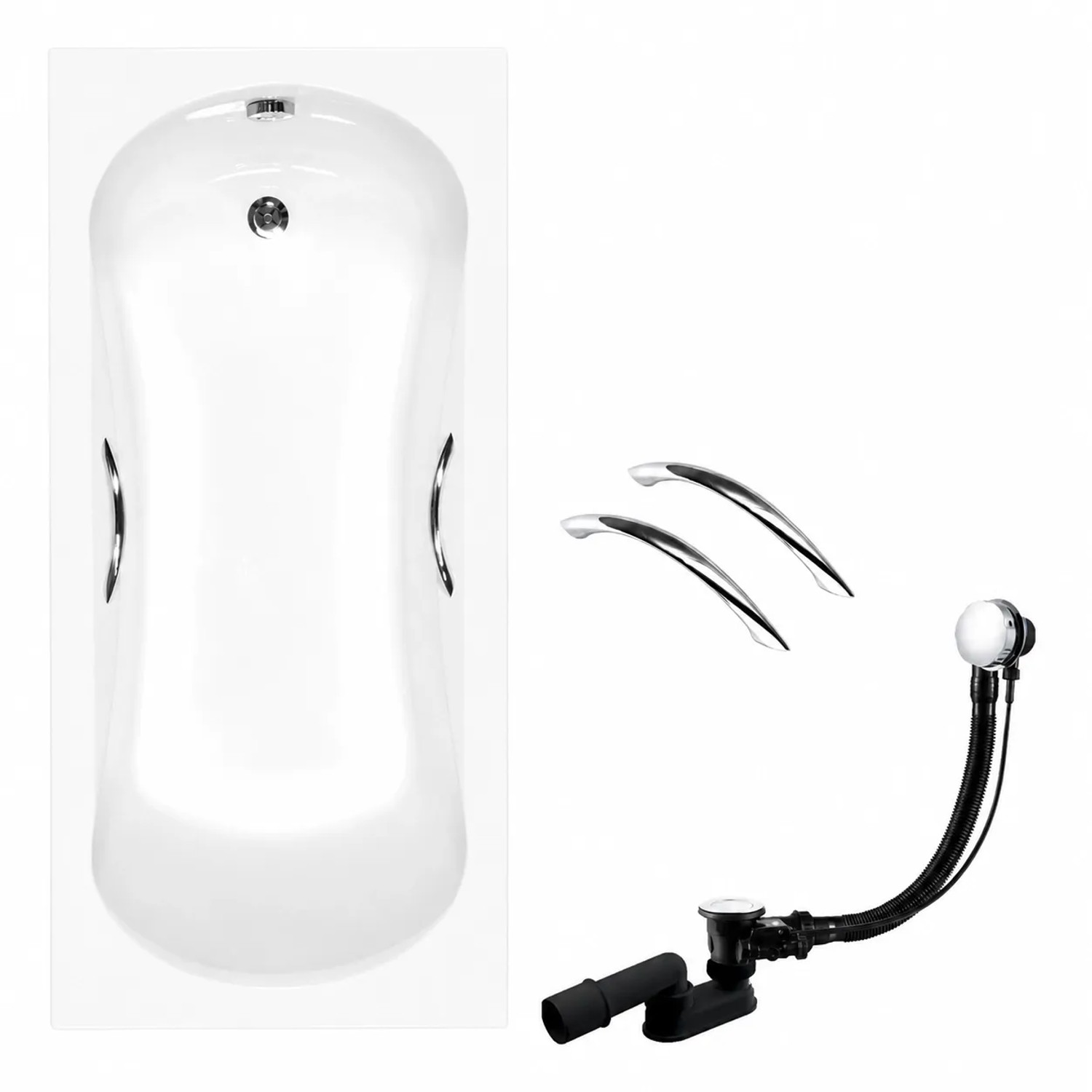 KOLMAN Badewanne Rechteck 170 x 70 Cm Mit Styroporverkleidung Und Handgriffen Inkl. Ablauf Und Füße