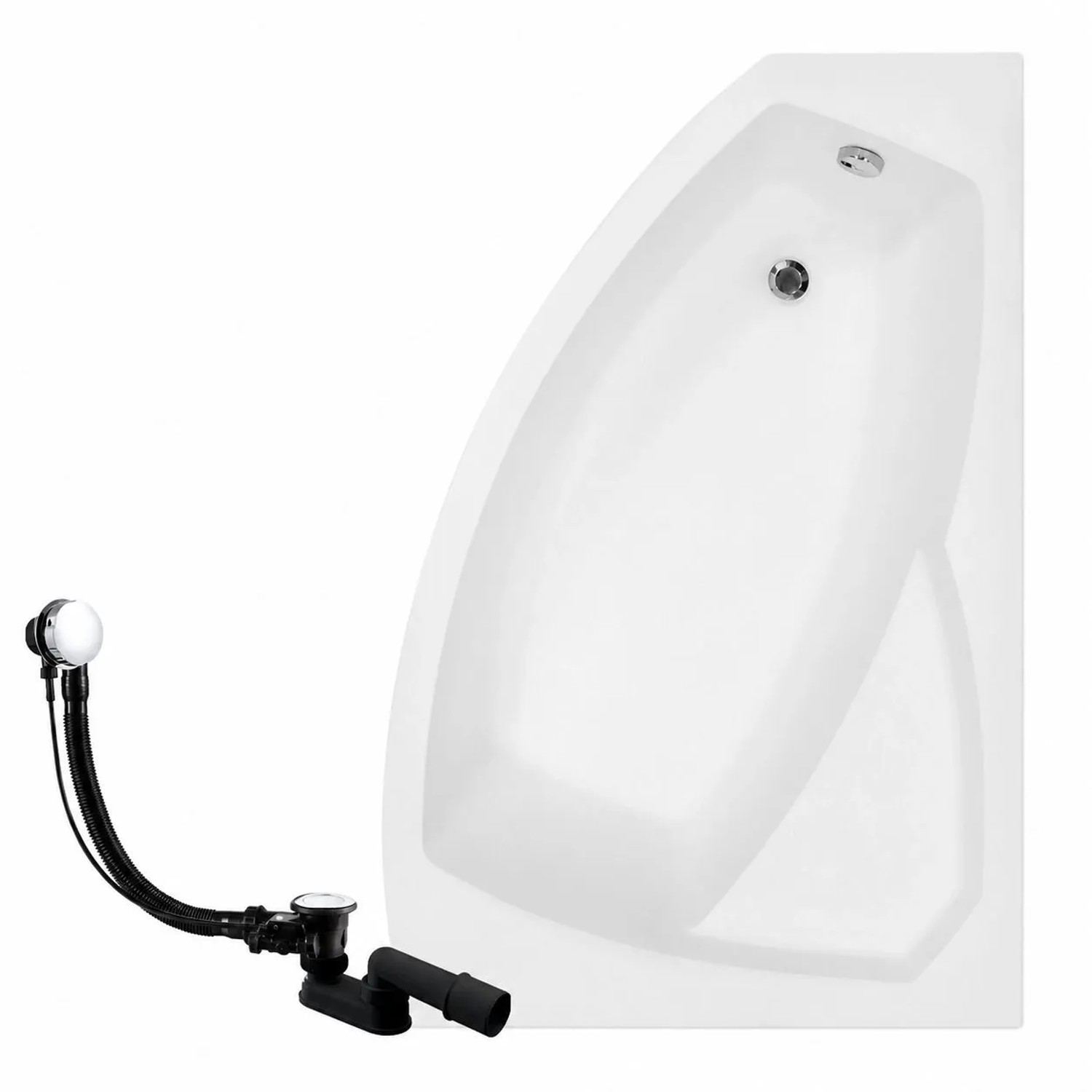 KOLMAN Badewanne Eckwanne 130 x 85 Cm Rechts Mit Schwarzer Kopfstützen Inkl. Ablauf Und Füße