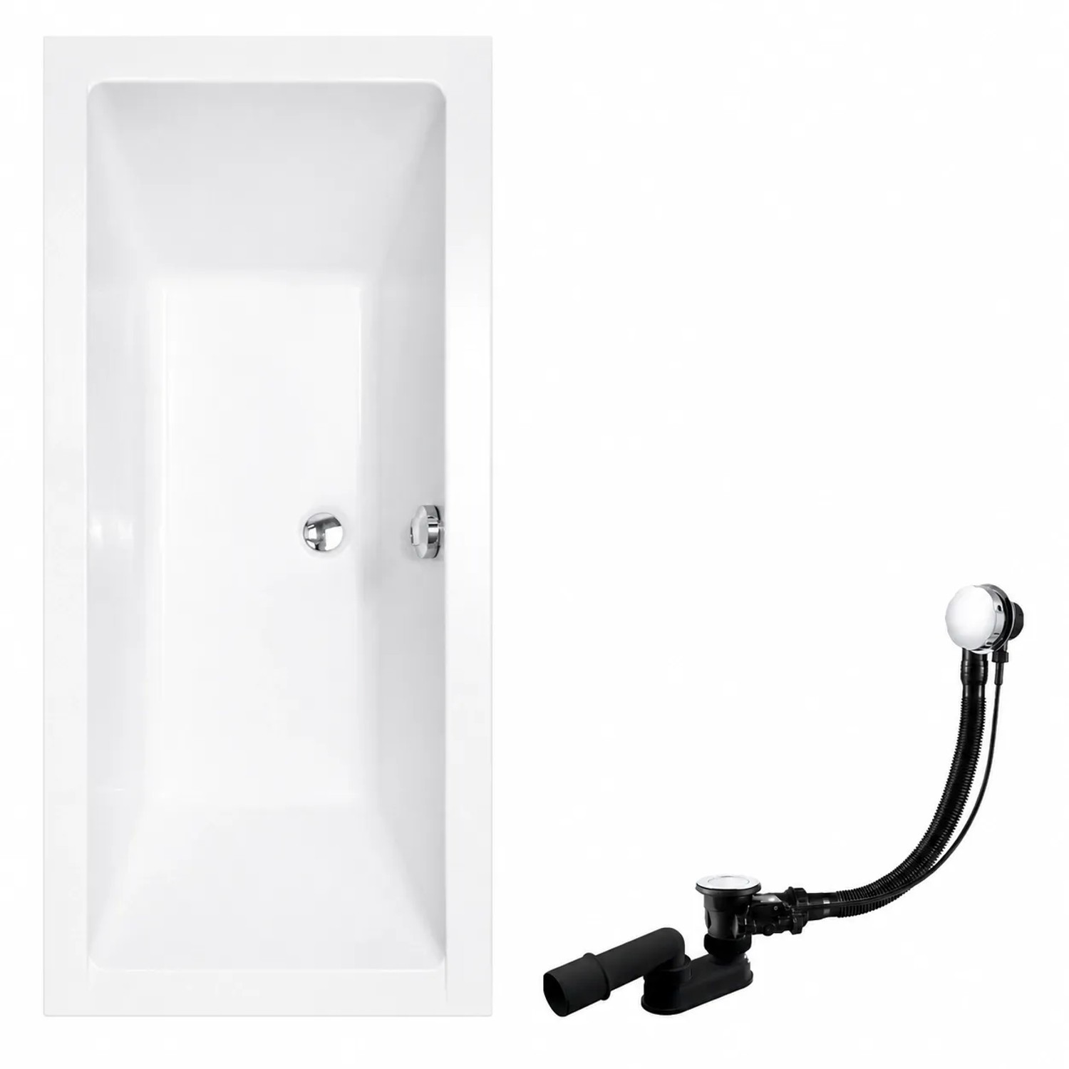 KOLMAN Badewanne Rechteck 175 x 80 Cm Mit Kopfstütze KODI Inkl. Ablauf Und Füße