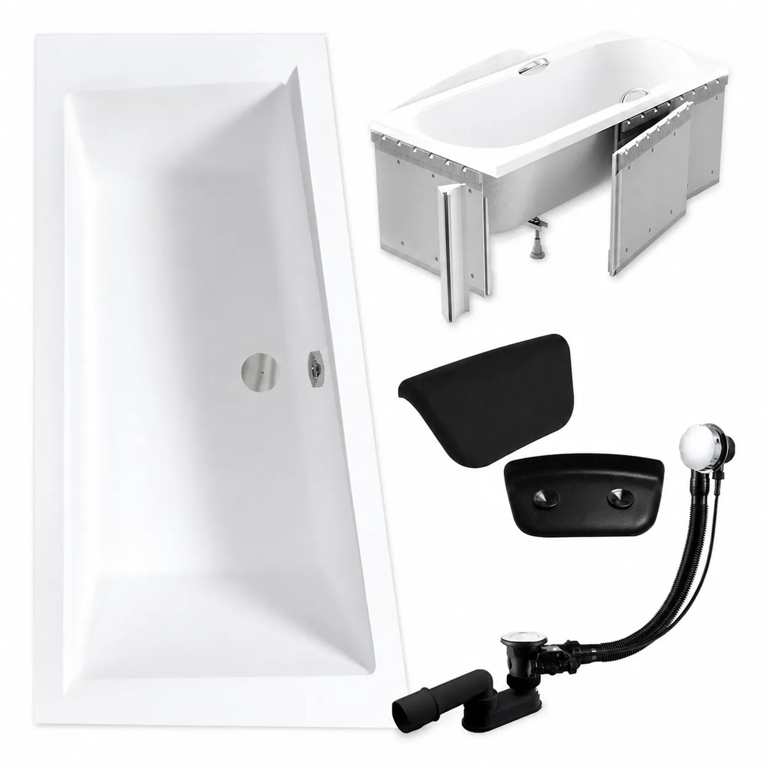 KOLMAN Badewanne Eckwanne Links 160 x 90 Cm Mit Styroporverkleidung Mit 2 Kopfstützen KODI Inkl. Ablauf Und Füße