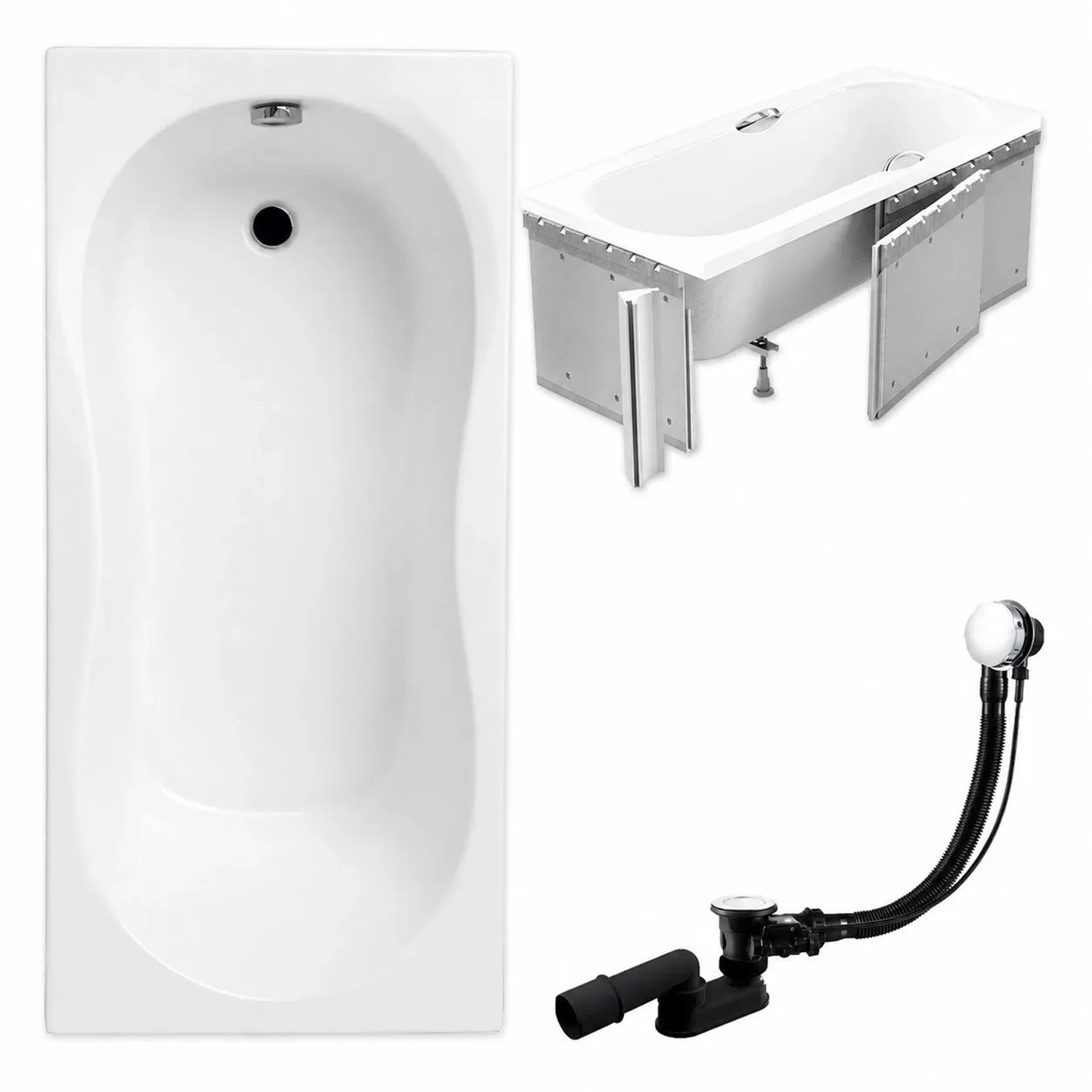 KOLMAN Badewanne Rechteck 120 x 75 Cm Mit Styroporverkleidung Inkl. Ablauf Und Füße