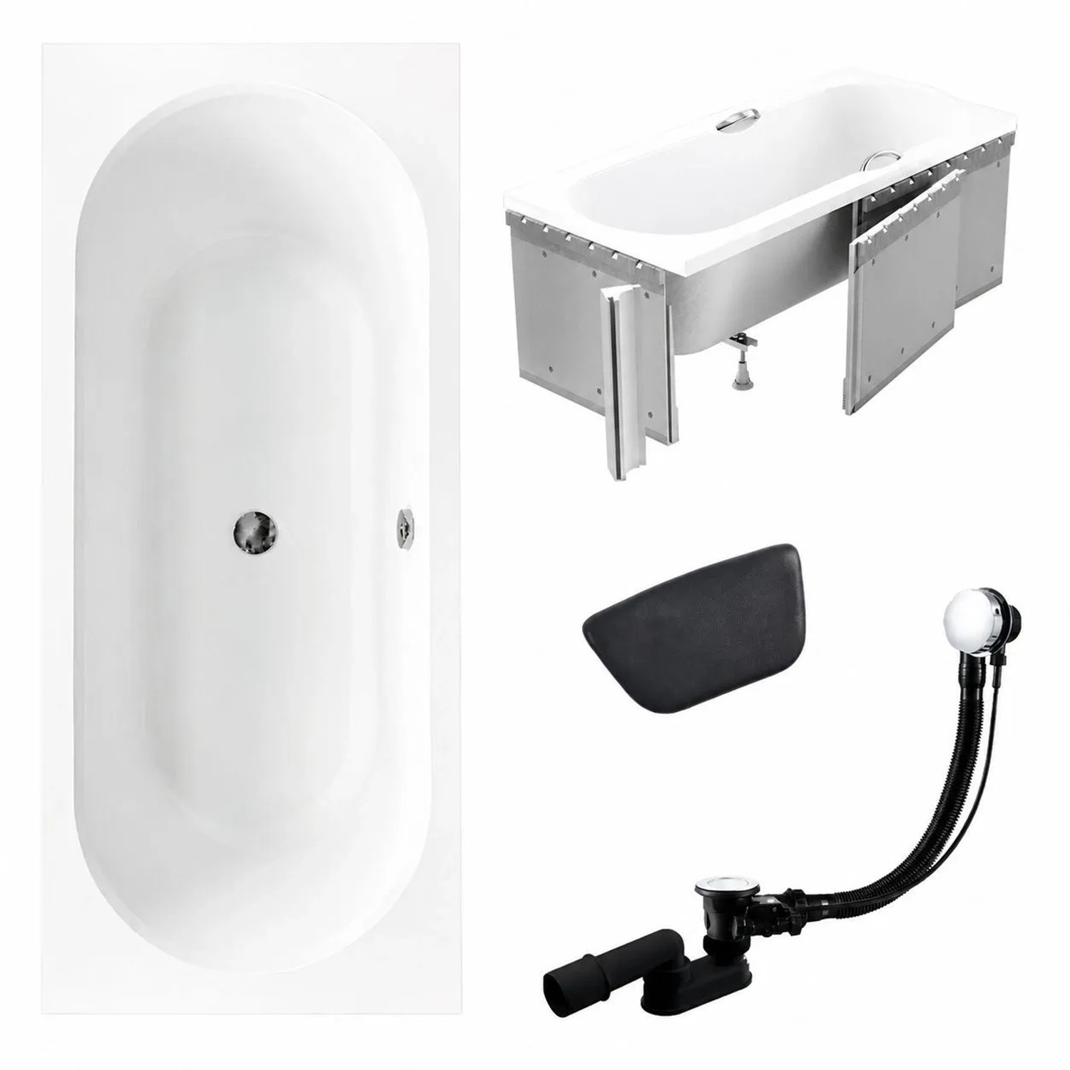 KOLMAN Badewanne Rechteck 160 x 75 Cm Mit Styroporverkleidung Mit Kopfstütze Inkl. Ablauf Und Füße