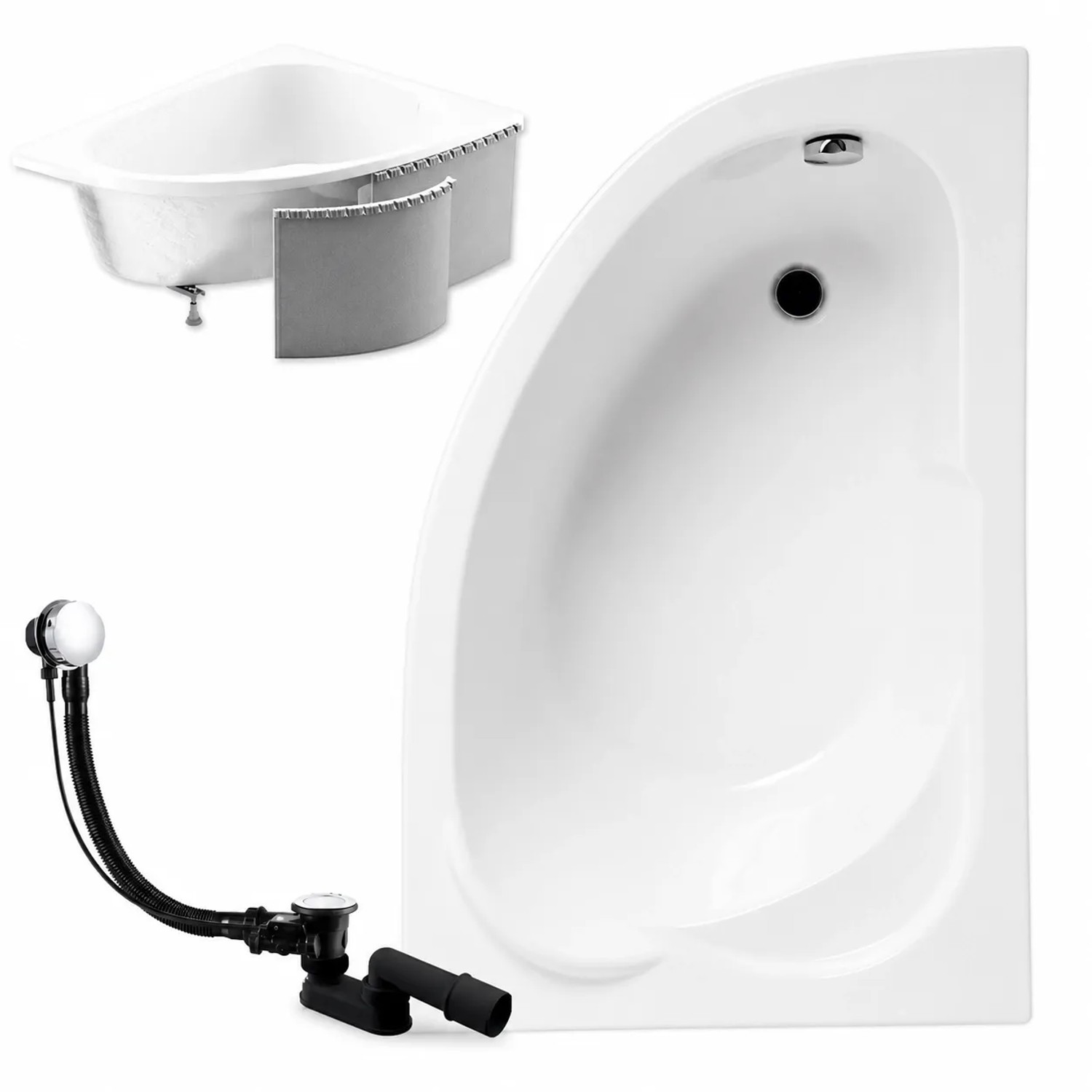 KOLMAN Badewanne Eckwanne 130 x 85 Cm Rechts Mit Styroporverkleidung Inkl. Ablauf Und Füße