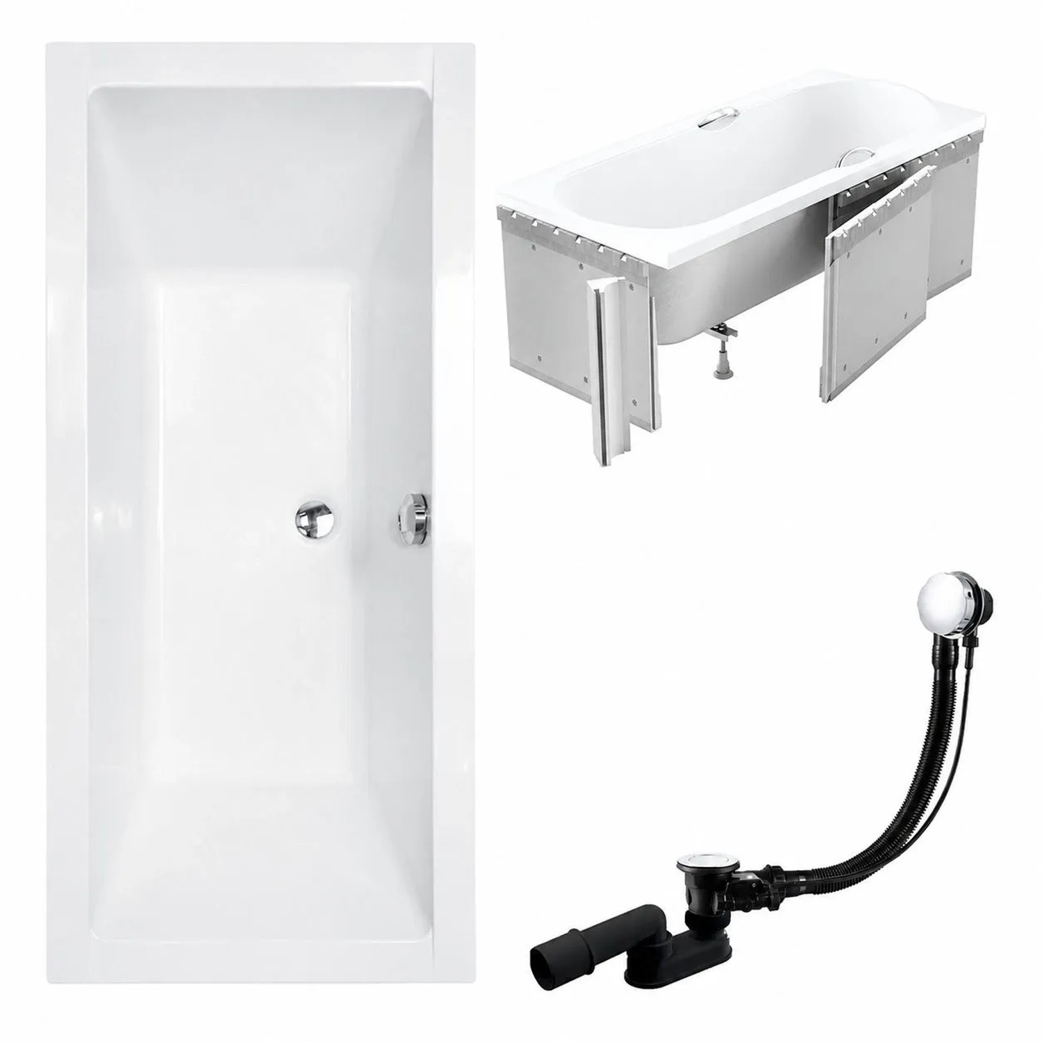 KOLMAN Badewanne Rechteck 190 x 90 Cm Mit Styroporverkleidung Inkl. Ablauf Und Füße