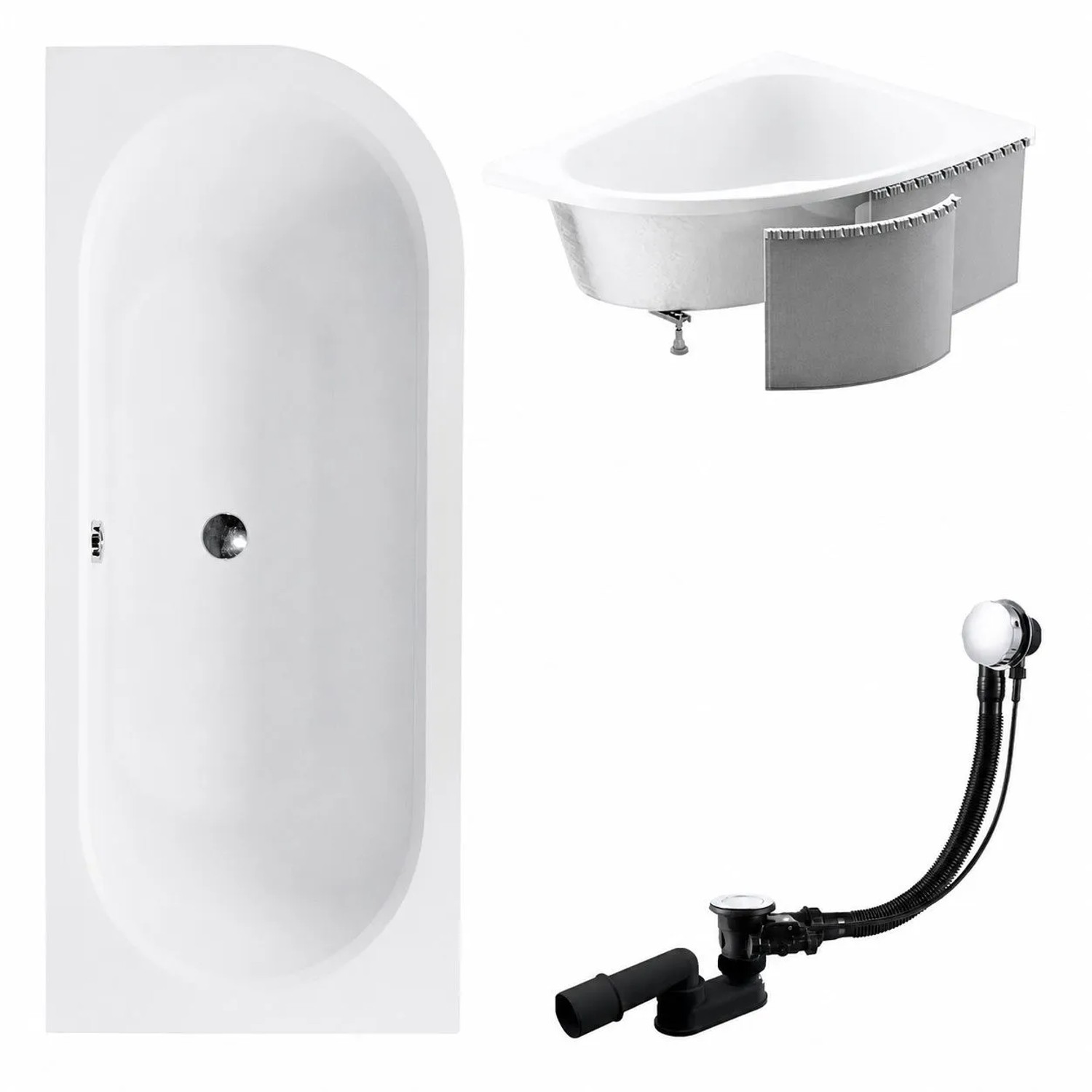 KOLMAN Badewanne Eckwanne 150 x 75 Cm Links Mit Styroporverkleidung Inkl. Ablauf Und Füße