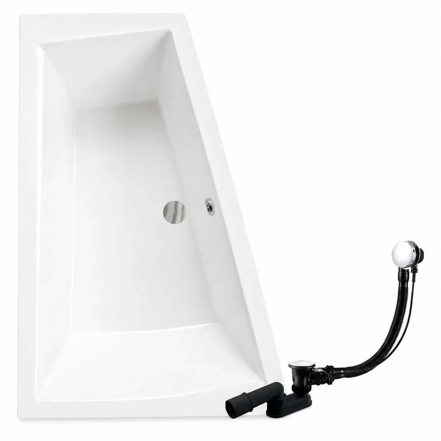 KOLMAN Badewanne Eckwanne 170 x 125 Cm Links Inkl. Ablauf Und Füße Mit 2 2 Kopfstützen Mit Bambus Badewannenablage