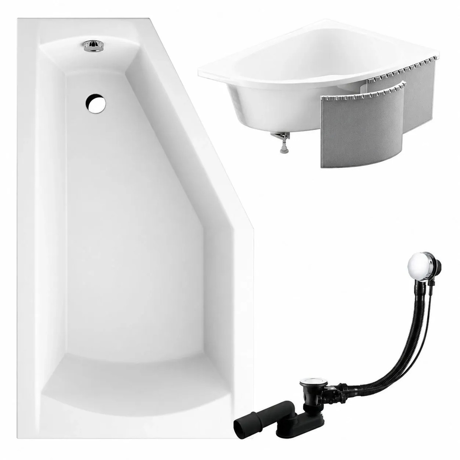 KOLMAN Badewanne Eckwanne 150 x 90 Cm Links Mit Styroporverkleidung Inkl. Ablauf Und Füße