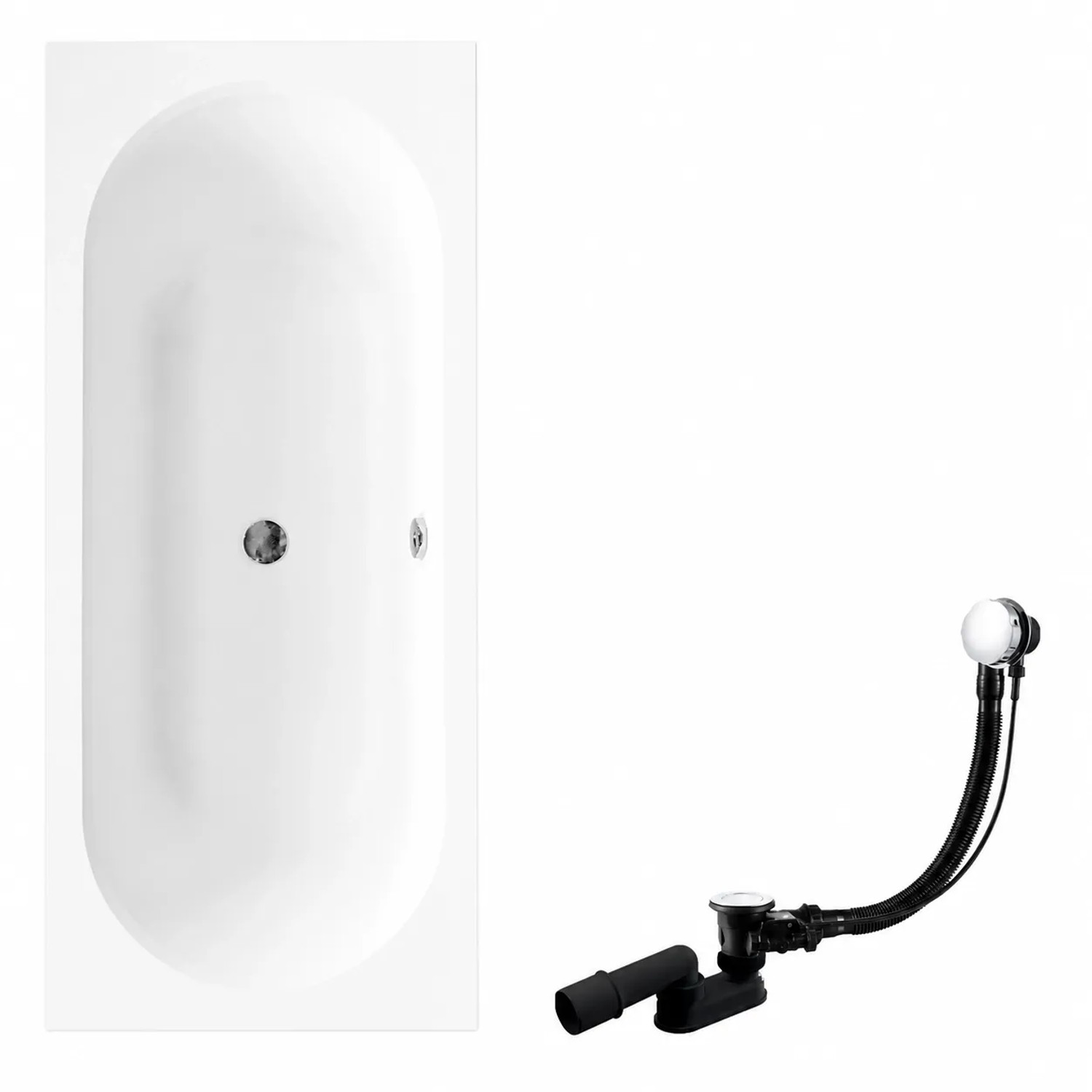 KOLMAN Badewanne Rechteck 160 x 75 Cm Mit Bambus Badewannenablage Mit Kopfstütze Inkl. Ablauf Und Füße