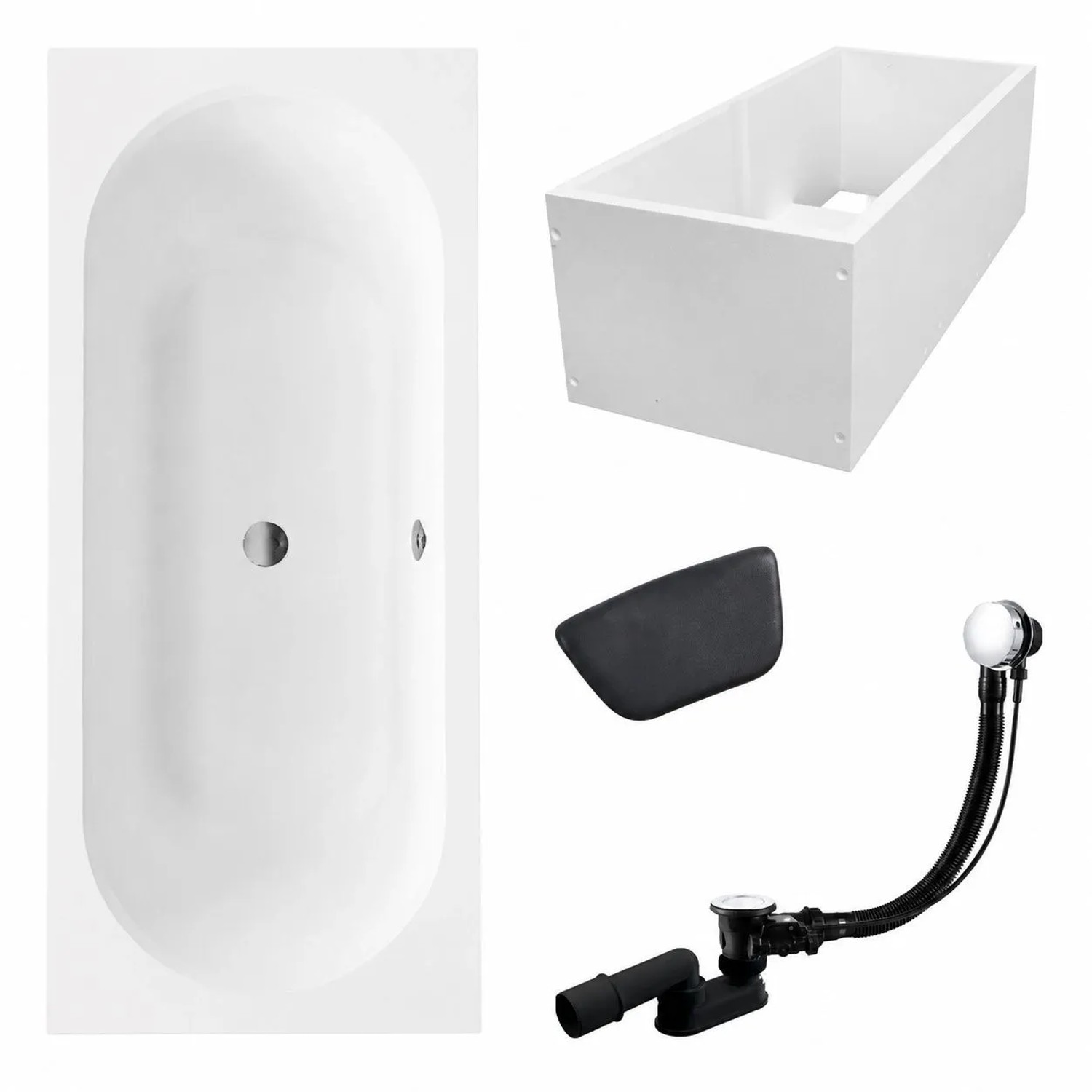 KOLMAN Badewanne Rechteck 150 x 75 Cm Mit Wannenträger Mit Kopfstütze Inkl. Ablauf Und Füße