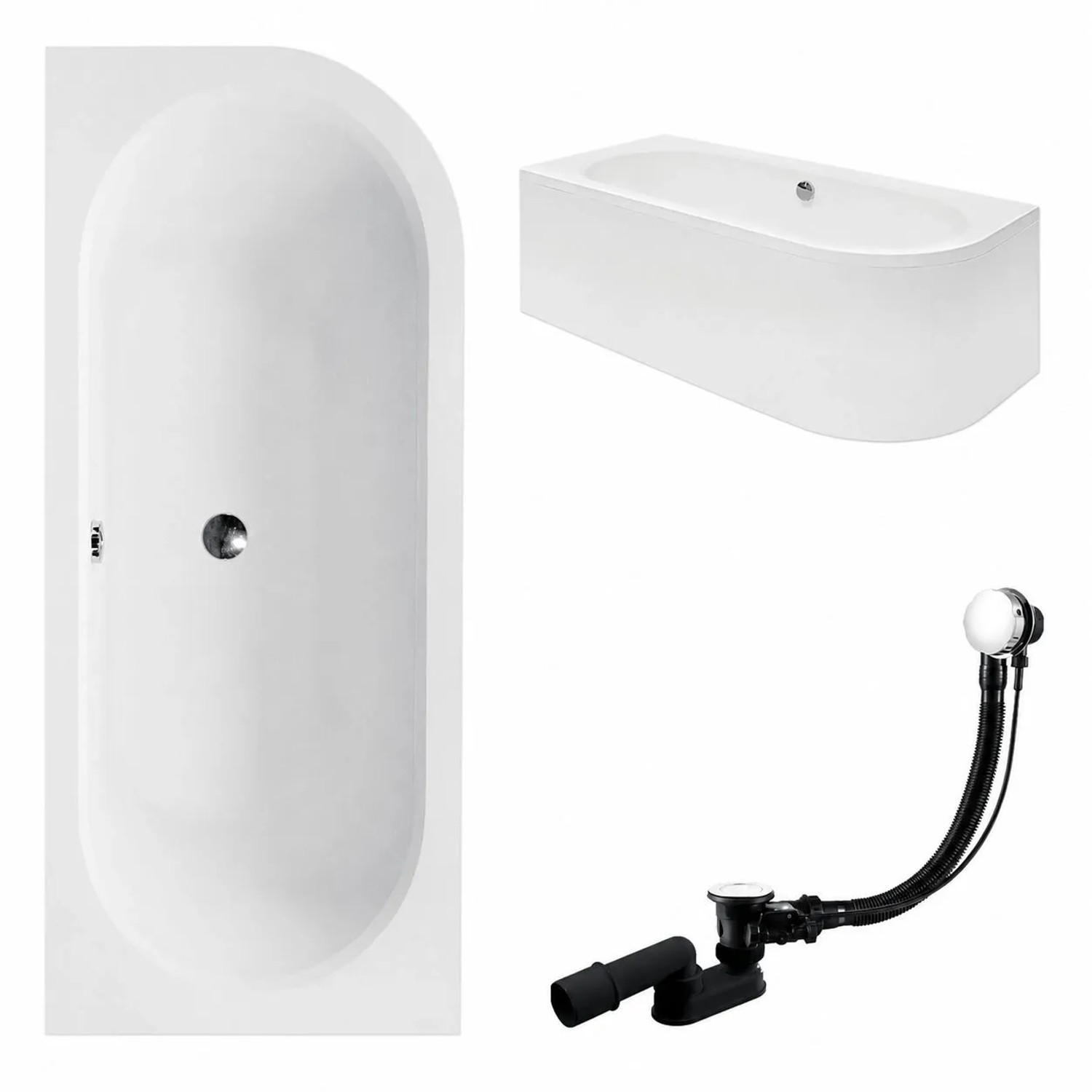 KOLMAN Badewanne Eckwanne 170 x 75 Cm Links Mit Acrylschürze Mit Kopfstütze KODI Inkl. Ablauf Und Füße