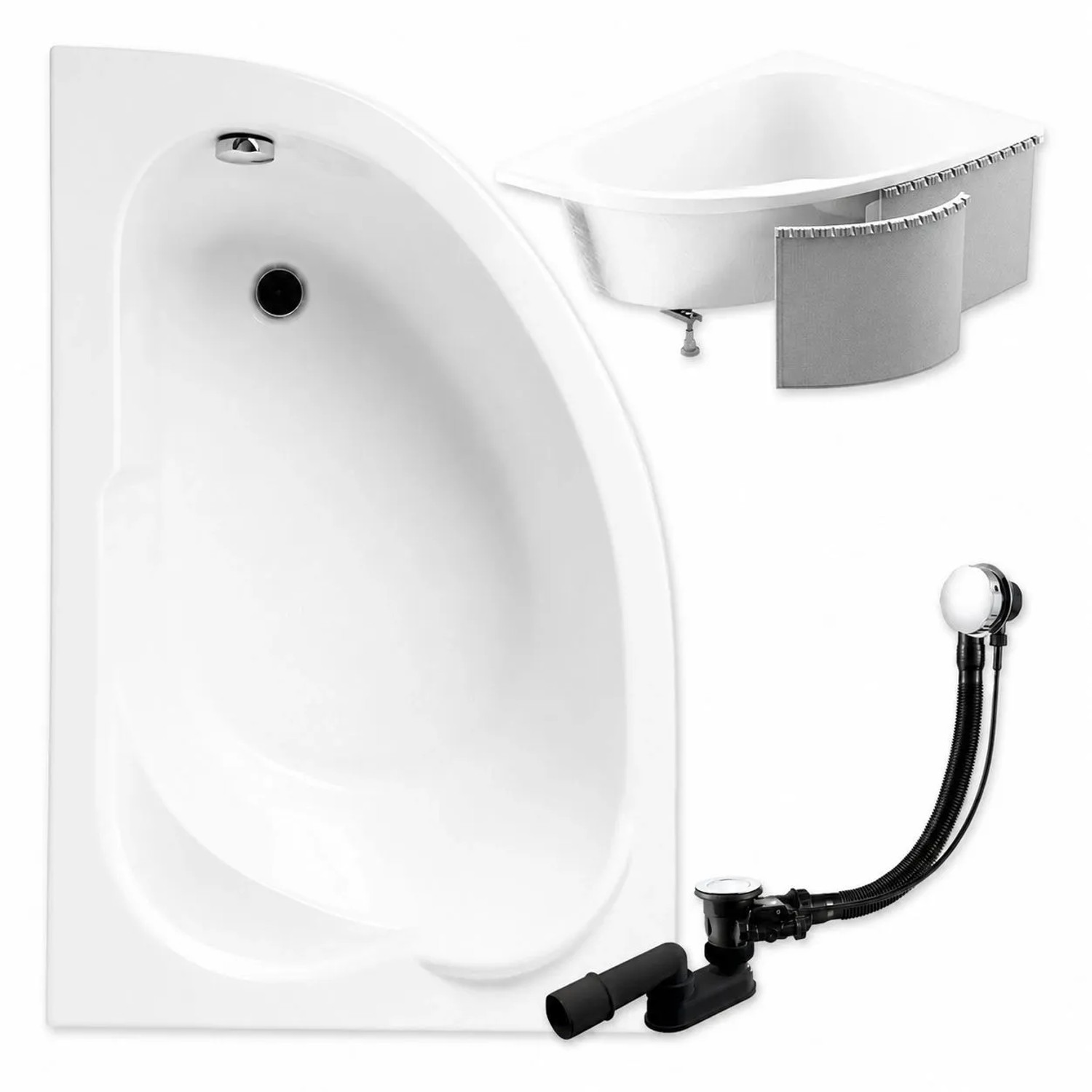 KOLMAN Badewanne Eckwanne 130 x 85 Cm Links Mit Styroporverkleidung Inkl. Ablauf Und Füße