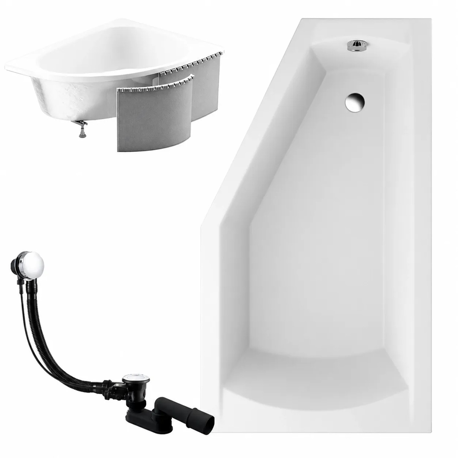 KOLMAN Badewanne Eckwanne 160 x 90 Cm Rechts Mit Styroporverkleidung Inkl. Ablauf Und Füße