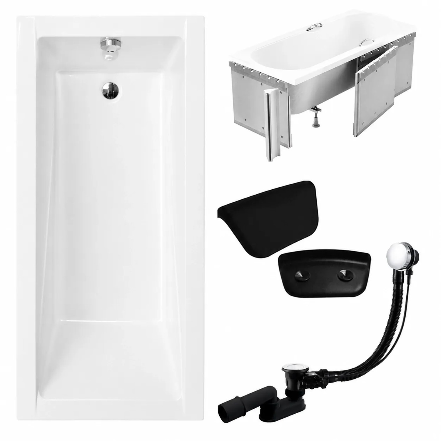 KOLMAN Badewanne Rechteck 160 x 70 Cm Mit Styroporverkleidung Mit Kopfstütze KODI Inkl. Ablauf Und Füße