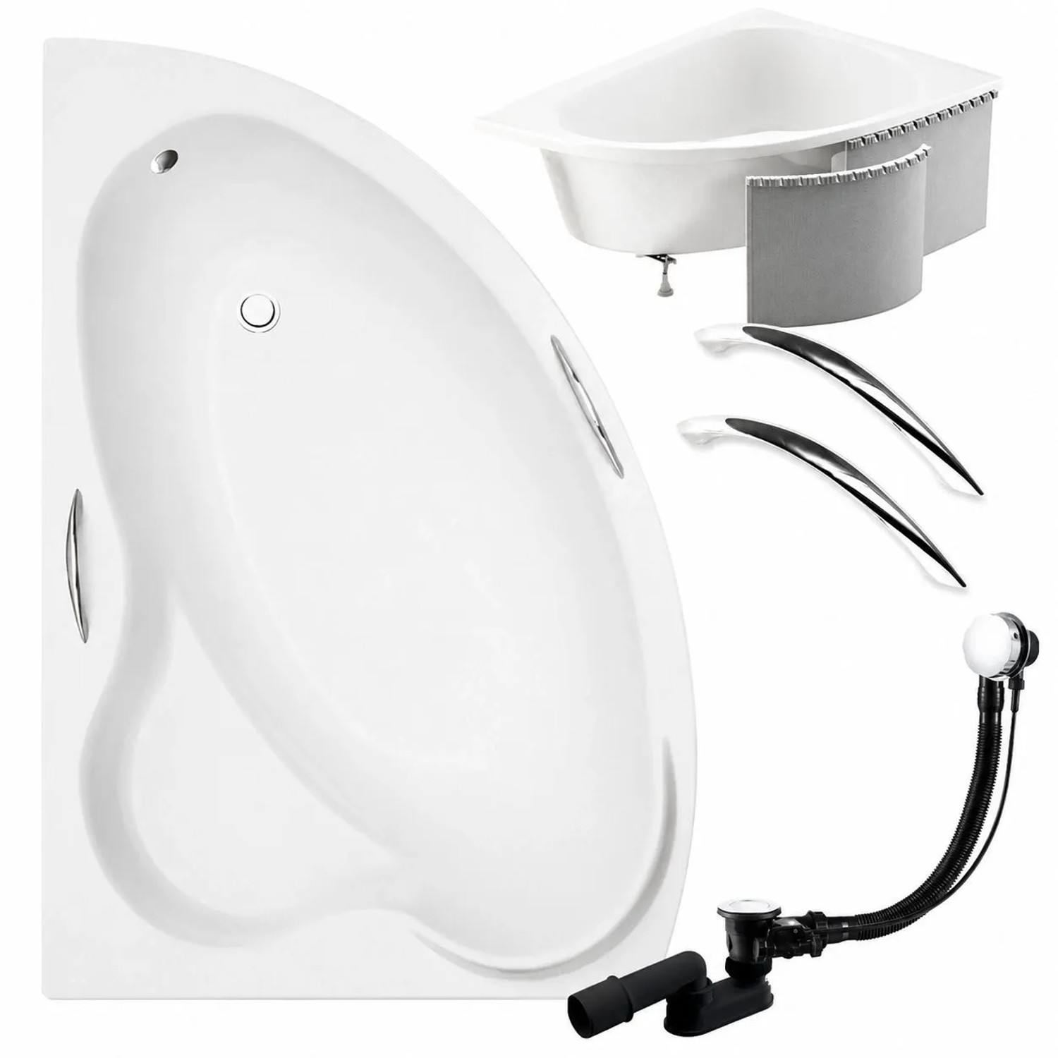 KOLMAN Badewanne Eckwanne 140 x 90 Cm Links Mit Handgriffen Inkl. Ablauf Und Füße