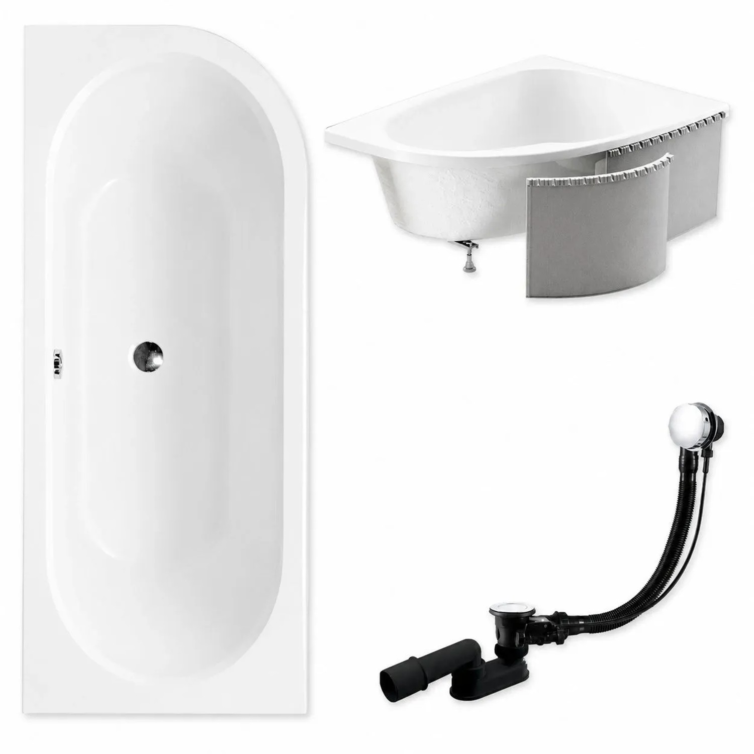 KOLMAN Badewanne Eckwanne 150 x 75 Cm Links Mit Styroporverkleidung Ablage 4Cm Inkl. Ablauf Und Füße